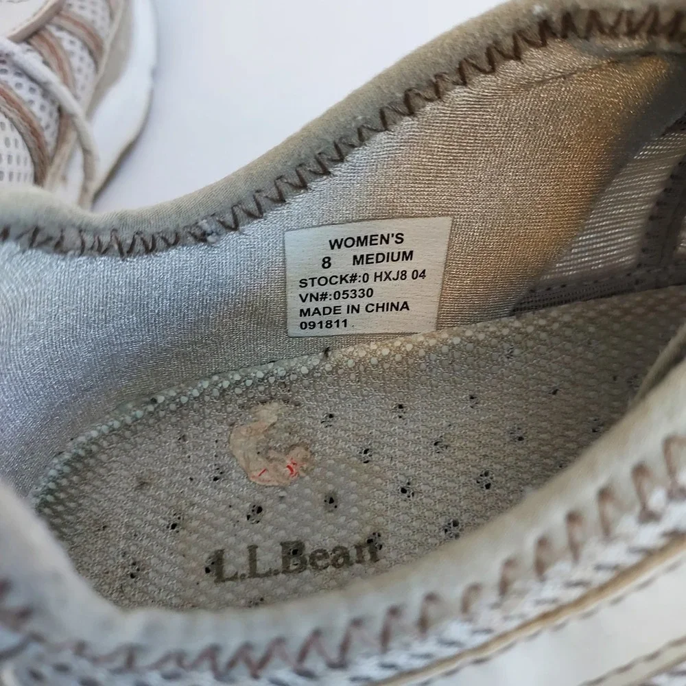 LLBean‎ Womens Athletic Shoes Tan Cream Mesh Lace Up Low Top Sneakers Size 8
